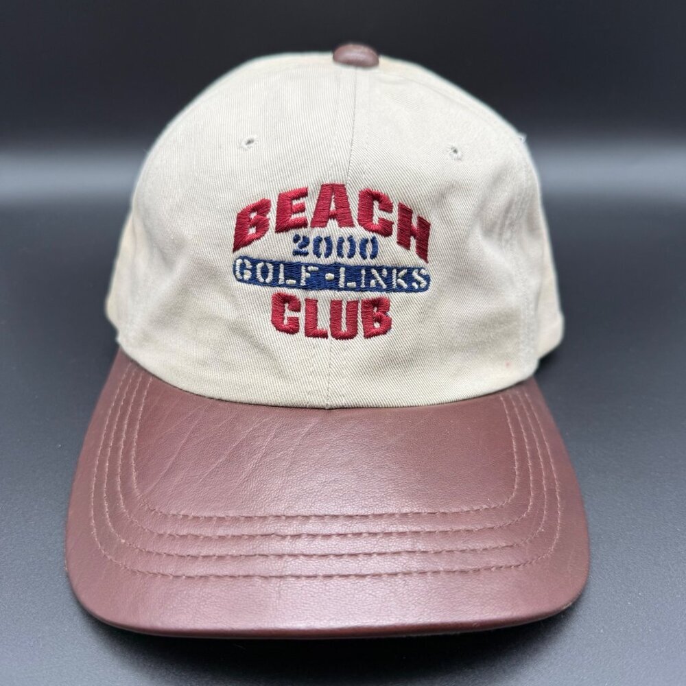 Vintage Golf Links Hat Cap Beach Club 2000 Leather Canvas Strap Back